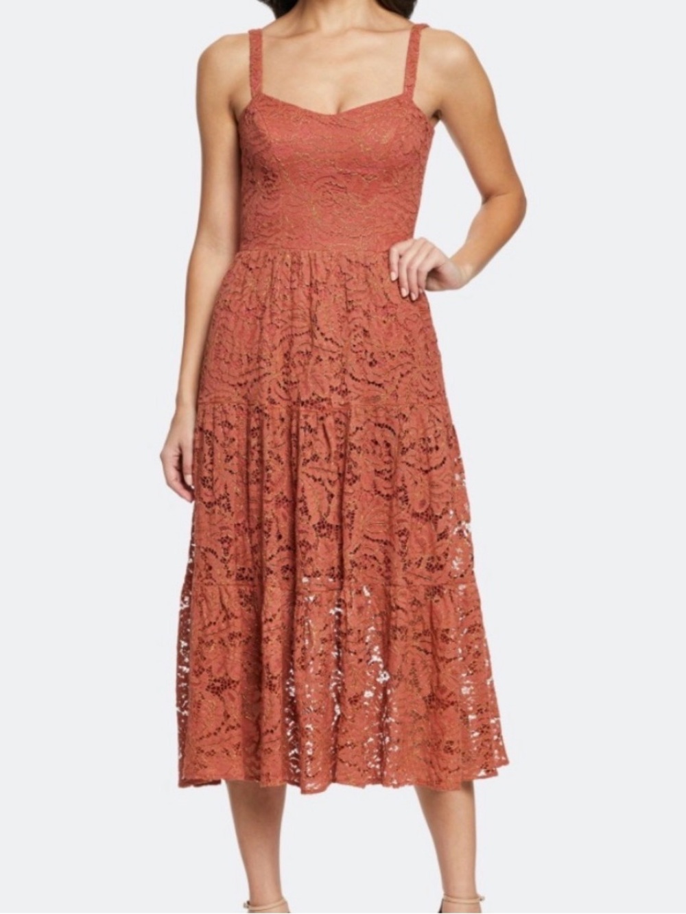 Dress the Population Rust Lace Midi Dress with Straps NWOT